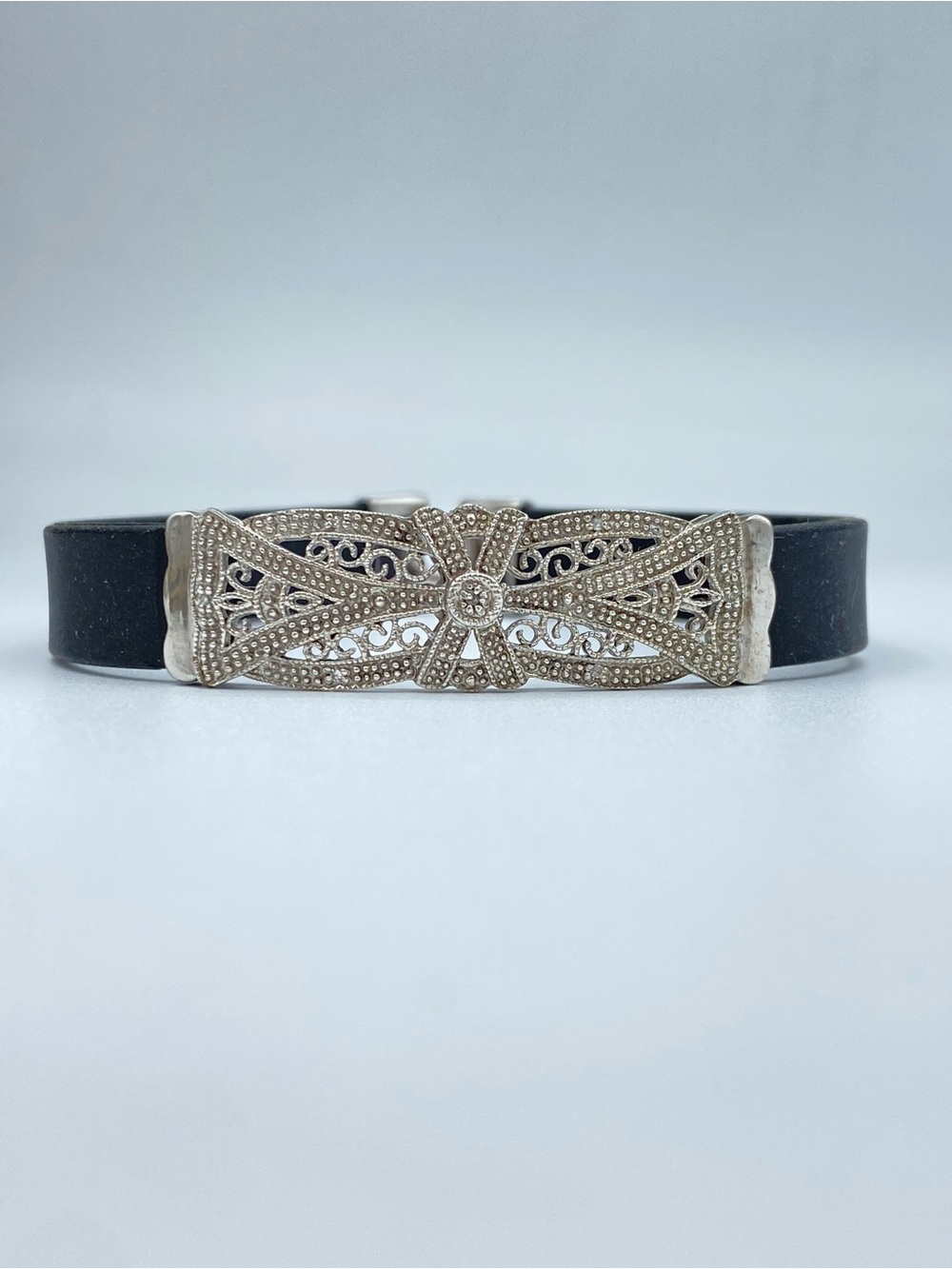 Vintage Art Deco Style Filigree .925 Sterling Silver & Rubber Bracelet